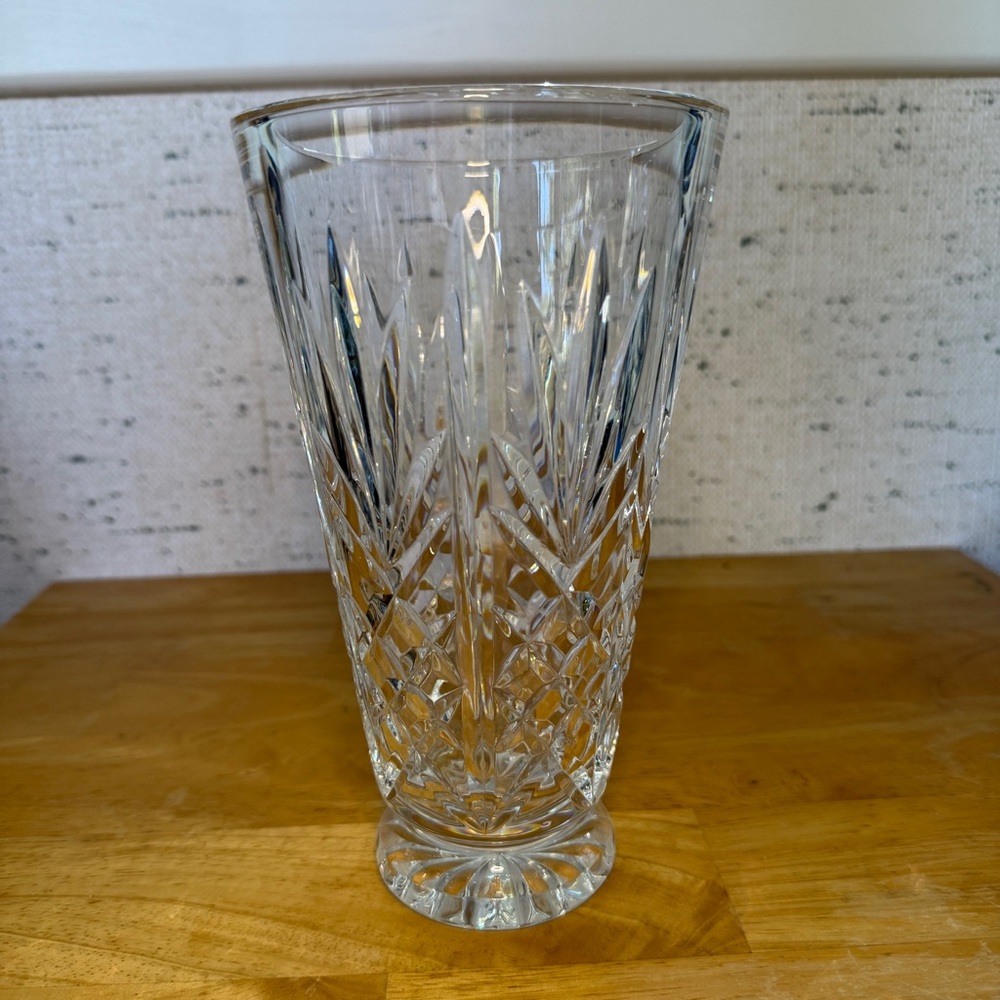Vintage Waterford Crystal Lismore 8” Footed Vase Heavy Diamond Cut Collectible